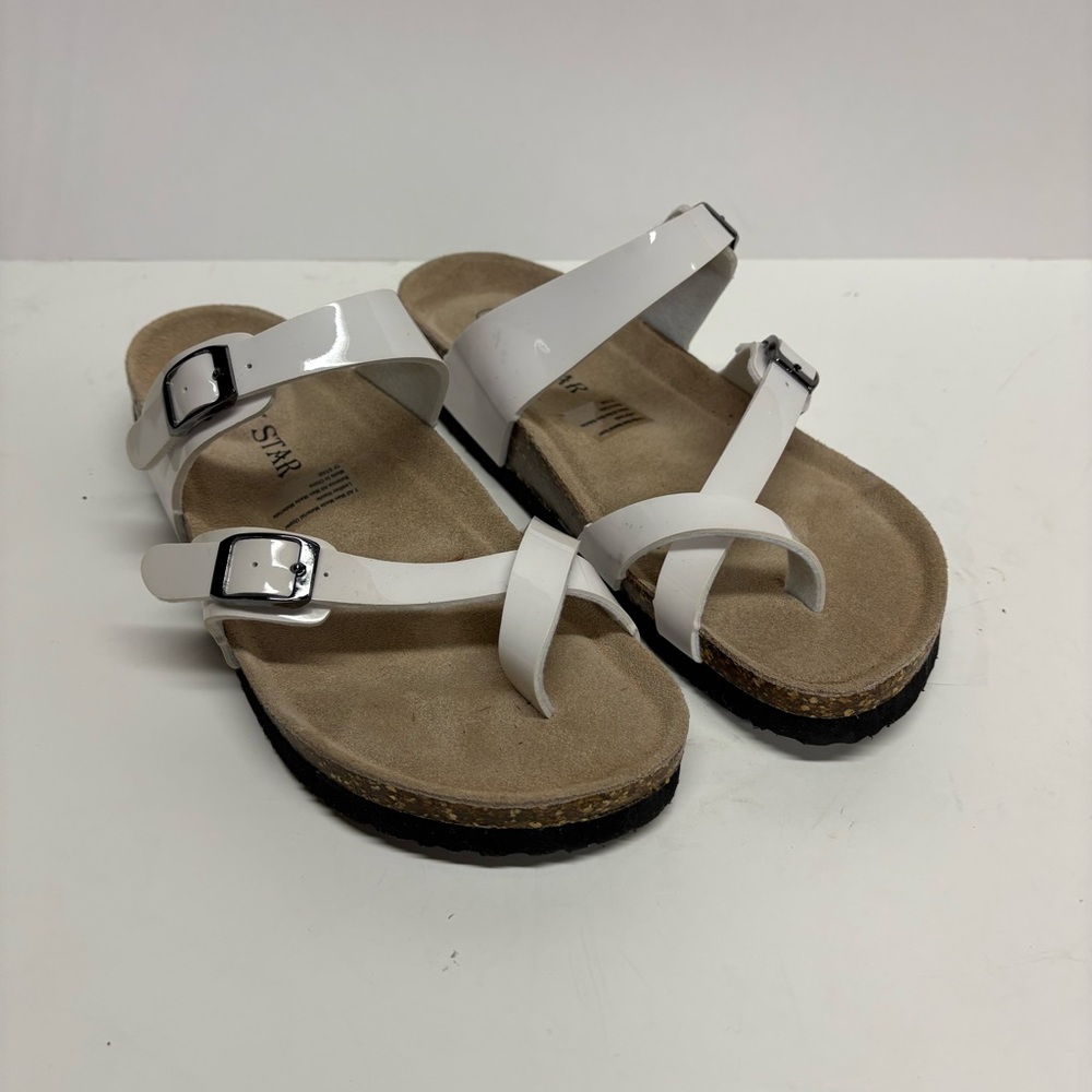 TF Star White Women's Sandals Strap Cork Footbed Size 7 NWT